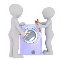 Inflatable robot fixing a laundry machine